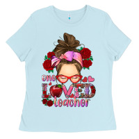 Baby Blue one loved teacher messy bun Ladies Tee - RanaPortraitStore