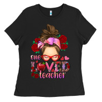 Black one loved teacher messy bun Ladies Tee - RanaPortraitStore