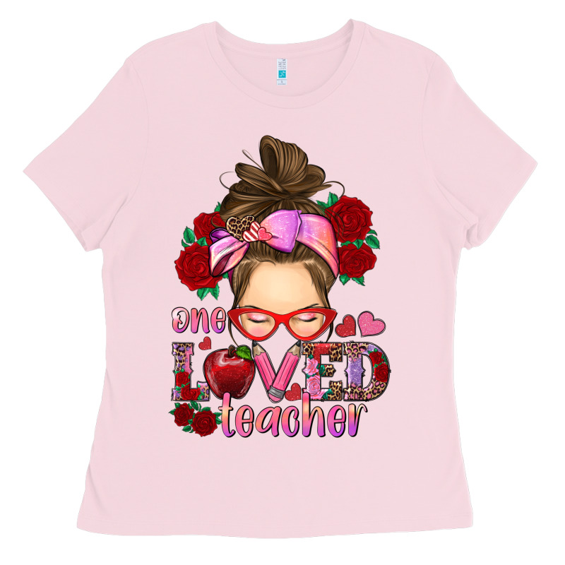 One Loved Teacher Messy Bun Ladies Tee by RanaPortraitStore | Teevron