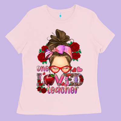 Ladies Tee one loved teacher messy bun