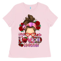 Bubblegum Pink one loved teacher messy bun Ladies Tee - RanaPortraitStore