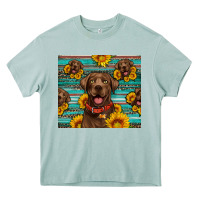 Chocolate Labrador With Sunflowers Western Heavy Core Tee | Teevron