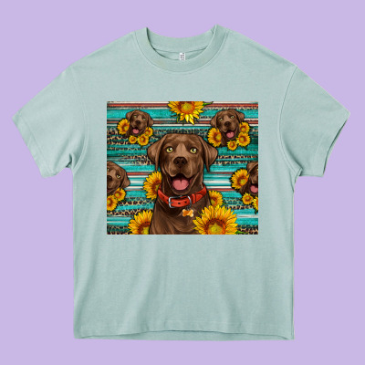 Chocolate Labrador With Sunflowers Western Heavy Core Tee Designed By Artiststas
