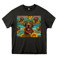 Asphalt Chocolate Labrador with sunflowers western Heavy Core Tee - Artiststas