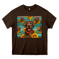 Chocolate Brown Chocolate Labrador with sunflowers western Heavy Core Tee - Artiststas