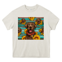 Cream Chocolate Labrador with sunflowers western Heavy Core Tee - Artiststas