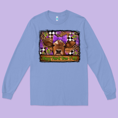 Happy Mardi Gras Y'all Cow Long Sleeve Tee Designed By Jasminsmagicworld
