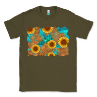 Sunflower Turquoise And  Leather Background Classic Tee | Teevron