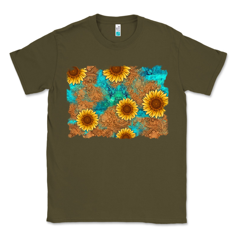 Sunflower Turquoise And  Leather Background Classic Tee by Artiststas | Teevron