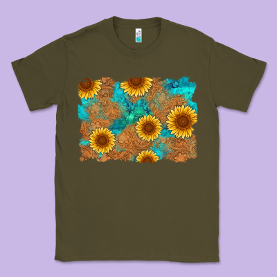 Sunflower Turquoise And  Leather Background Classic Tee Designed By Artiststas