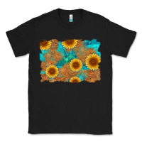 Black sunflower turquoise and  leather background Classic Tee - Artiststas