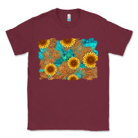 Burgundy sunflower turquoise and  leather background Classic Tee - Artiststas
