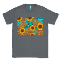 Charcoal Heather sunflower turquoise and  leather background Classic Tee - Artiststas