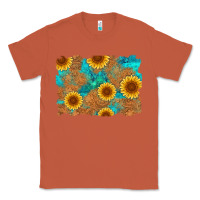 Copper sunflower turquoise and  leather background Classic Tee - Artiststas