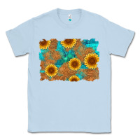 Dusty Blue sunflower turquoise and  leather background Classic Tee - Artiststas