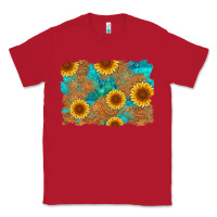 Red sunflower turquoise and  leather background Classic Tee - Artiststas