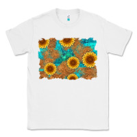 White sunflower turquoise and  leather background Classic Tee - Artiststas