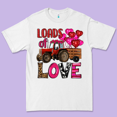 Premium Tee valentine's day loads of love tractor with pin heart balloons