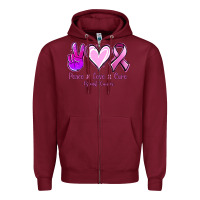 Burgundy Peace love cure Breast Cancer Zipper Hoodie - NancyCooperArtShop