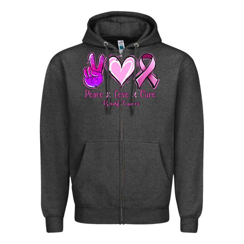 Peace Love Cure Breast Cancer Zipper Hoodie by NancyCooperArtShop | Teevron