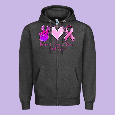 Peace Love Cure Breast Cancer Zipper Hoodie Designed By Nancycooperartshop