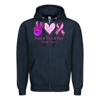 Navy Peace love cure Breast Cancer Zipper Hoodie - NancyCooperArtShop