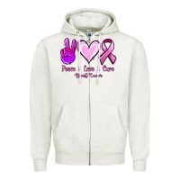 Oatmeal Heather Peace love cure Breast Cancer Zipper Hoodie - NancyCooperArtShop