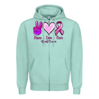 Seafoam Peace love cure Breast Cancer Zipper Hoodie - NancyCooperArtShop