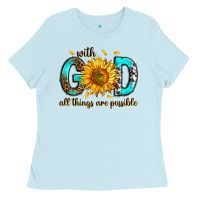 Baby Blue with god all things possible Ladies Tee - RanaPortraitStore