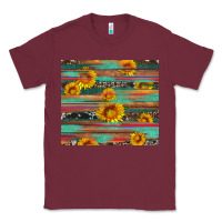 Burgundy sunflower serape wood and cowhide Classic Tee - Artiststas