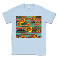 Dusty Blue sunflower serape wood and cowhide Classic Tee - Artiststas