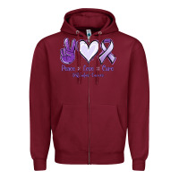 Burgundy Peace love cure Testicular Cancer Zipper Hoodie - NancyCooperArtShop
