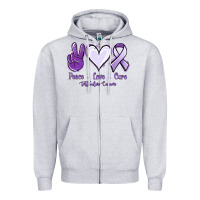 Heather Grey Peace love cure Testicular Cancer Zipper Hoodie - NancyCooperArtShop