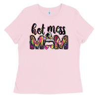 Bubblegum Pink hot mess mom messy bun Ladies Tee - JahusDesignShop