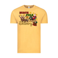 Vintage Mustard North Pole Delivery Santa Sleigh Vintage Tee - Artiststas