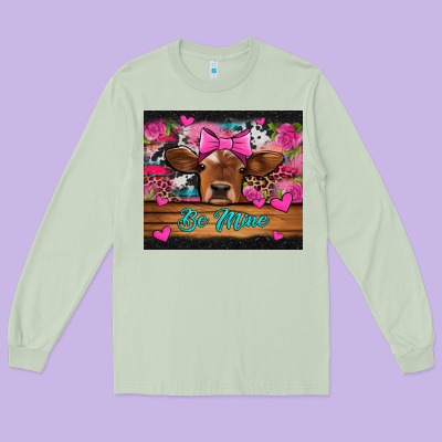 Be Mine Valentine's Day Cow Long Sleeve Tee Designed By Jasminsmagicworld