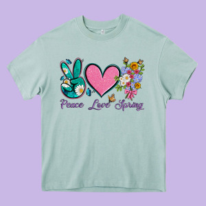 Peace Love Springwith Flowers And Butterfly Heavy Core Tee Designed By Artiststas