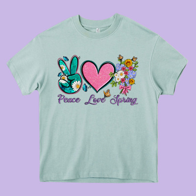 Peace Love Springwith Flowers And Butterfly Heavy Core Tee Designed By Artiststas
