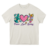 Cream peace love springwith flowers and butterfly Heavy Core Tee - Artiststas