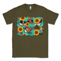 Army Green sunflower and cowhides with wood and turquoise background Classic Tee - Artiststas