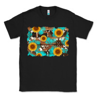 Black sunflower and cowhides with wood and turquoise background Classic Tee - Artiststas
