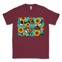 Burgundy sunflower and cowhides with wood and turquoise background Classic Tee - Artiststas