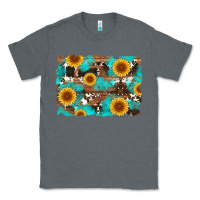 Charcoal Heather sunflower and cowhides with wood and turquoise background Classic Tee - Artiststas