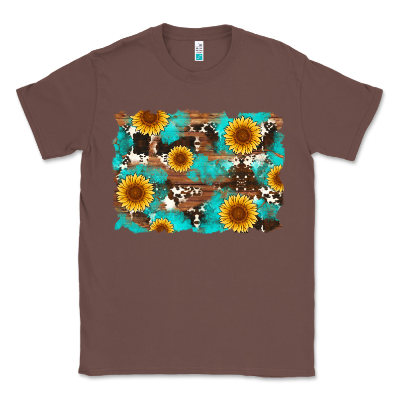 Sunflower And Cowhides With Wood And Turquoise Background Classic Tee by Artiststas | Teevron