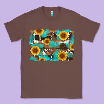 Sunflower And Cowhides With Wood And Turquoise Background Classic Tee Designed By Artiststas