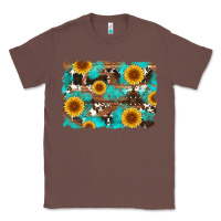 Chestnut sunflower and cowhides with wood and turquoise background Classic Tee - Artiststas