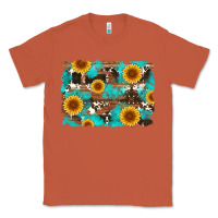 Copper sunflower and cowhides with wood and turquoise background Classic Tee - Artiststas