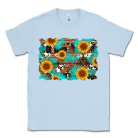 Dusty Blue sunflower and cowhides with wood and turquoise background Classic Tee - Artiststas
