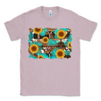 Lilac sunflower and cowhides with wood and turquoise background Classic Tee - Artiststas