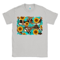 Moon Dust sunflower and cowhides with wood and turquoise background Classic Tee - Artiststas